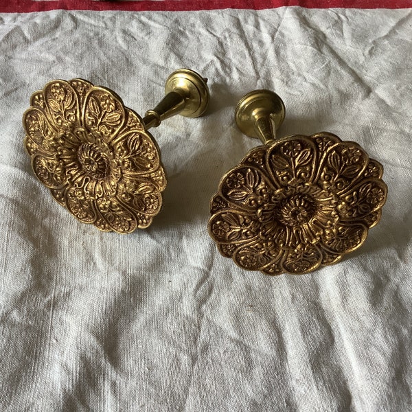 Antique 1940s French Brass Art Curtain Tiebacks One pair made in France