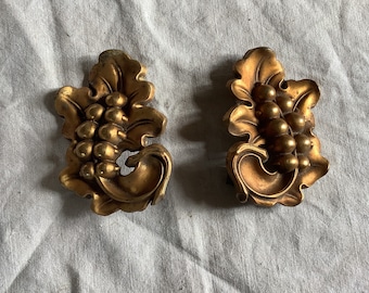 Two matching alternate Antique Brass Picture Hook Covers / Mounts / Buttons - 1800's Elaborate Made in France brass Assortment