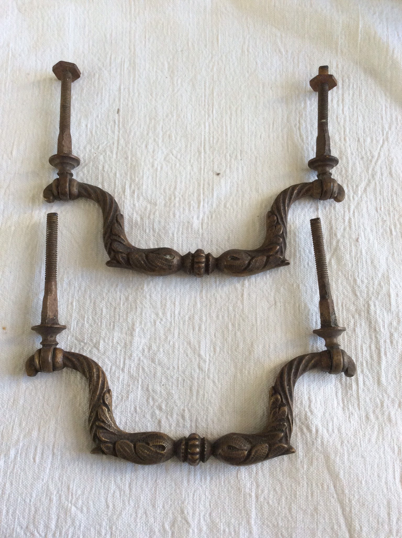 Antique Décoratif Deux Meubles Assortis Poignées Ormolu Brass 1900S Poli