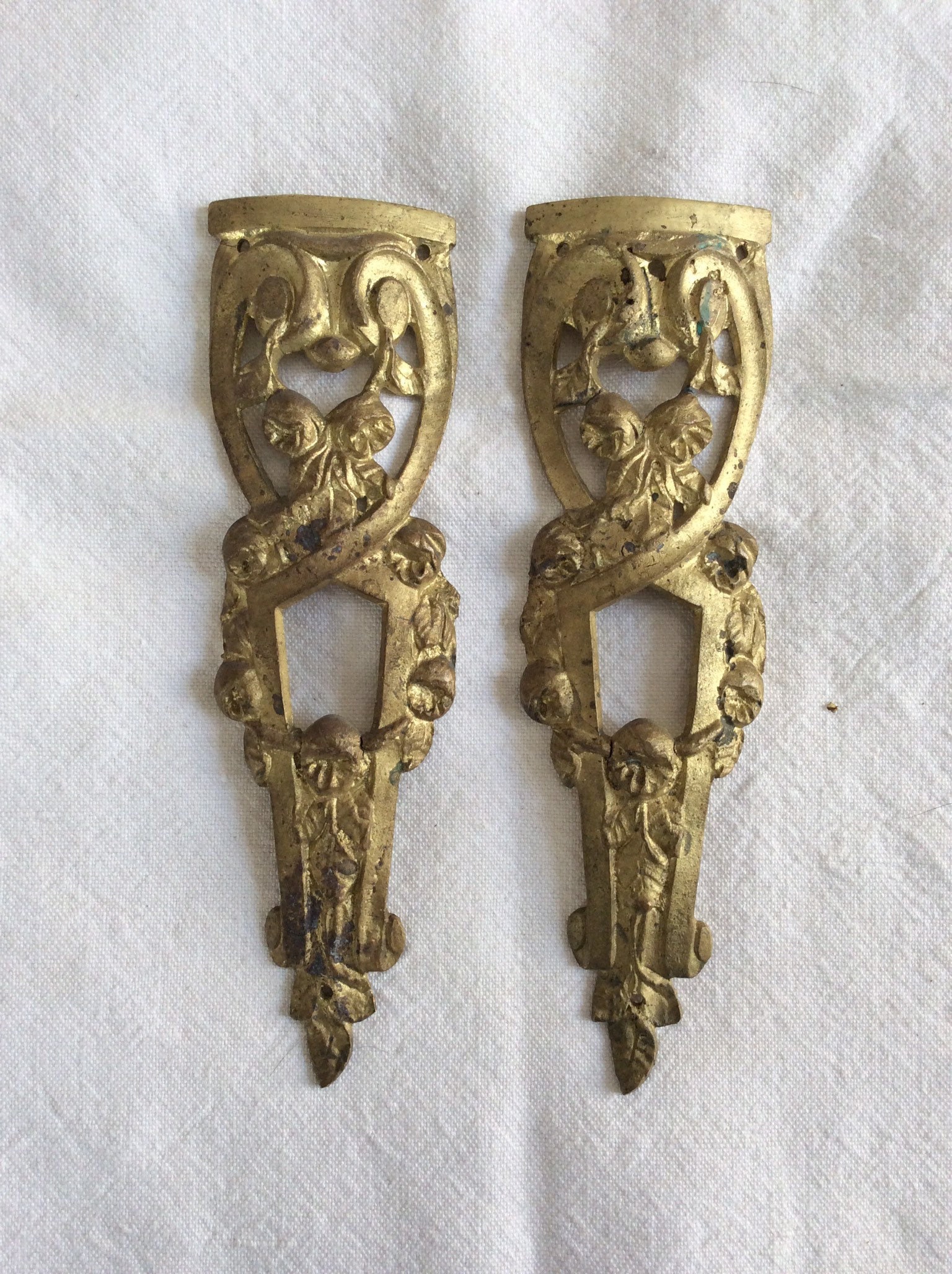 Antiquité Français Ormolu Brass Decorative Classical Hardware Furniture 1900S Petite Taille Deux Piè