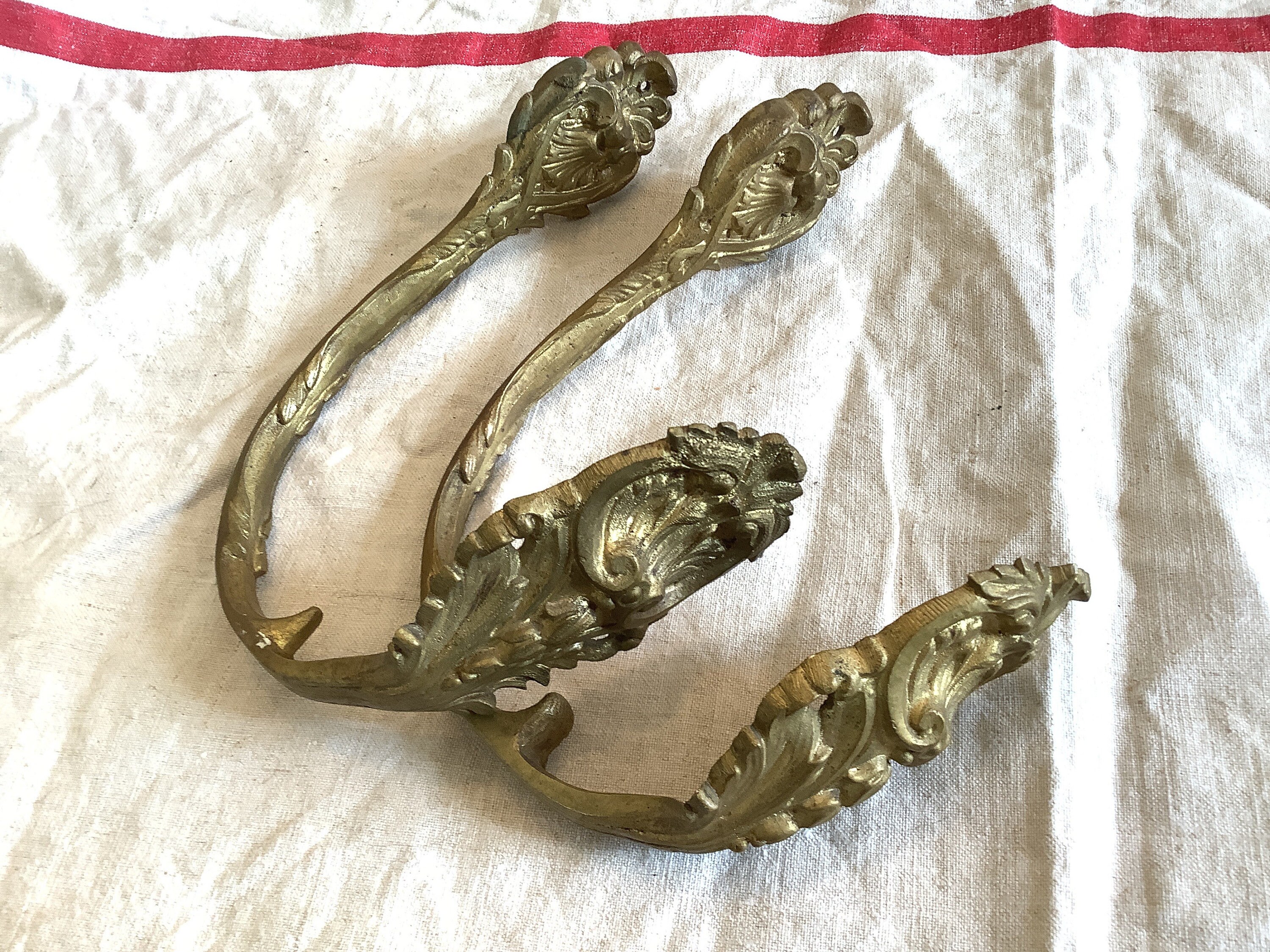 Une Paire | 2 Pièces de Laiton Ormolu Antique 1900S Français Curtain Tiebacks Fabriqués en France