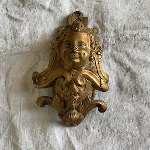 Antique French Ormolu Brass Cherub Decorative Hardware Furniture 1900s One piece