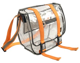 orange clear backpack