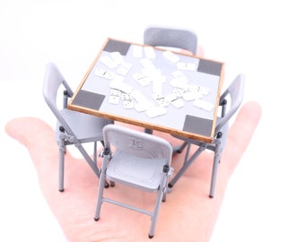 Playable !! 1:12 Scale Miniature Domino Table & Chairs Set