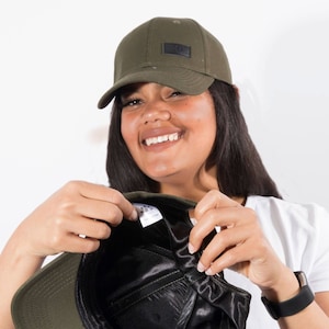 Khaki Satin Lined Baseball Cap For Curly Hair (half cap also available)