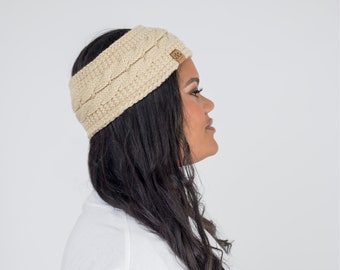 Satin Lined Knitted Headband in Cream