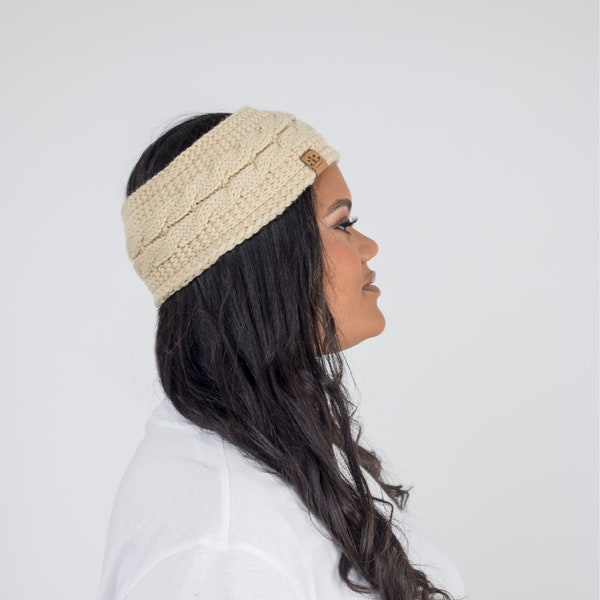 Satin Lined Knitted Headband in Cream