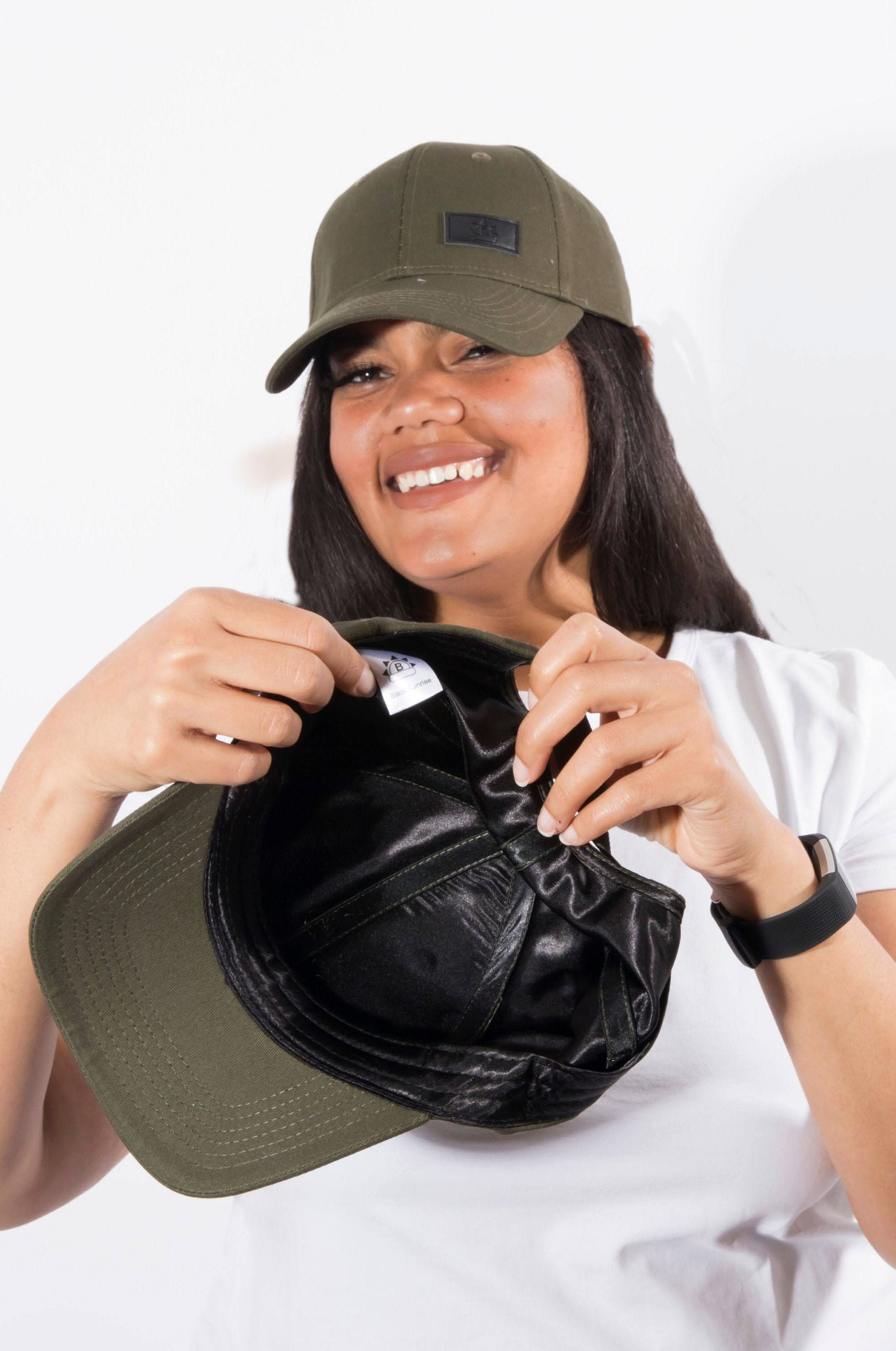 Khaki Satin Lined Baseball Cap For Curly Hair | Half Cap Also Available