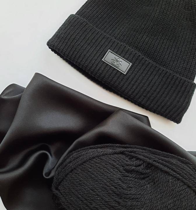 Black Satin Lined Cuff Beanie