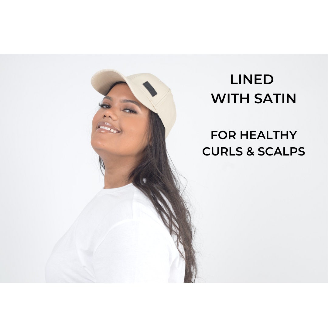 Cream Satin Lined Baseball Cap For Curly Hair & Scalps