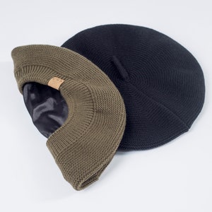 Khaki Satin Lined Beret image 8