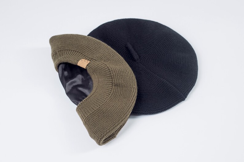 Khaki Satin Lined Beret image 8