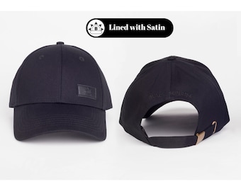 Satin Lined Navy Baseball Cap (Half also available) for Curly Hair