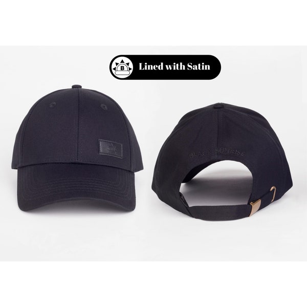 Satin Lined Navy Baseball Cap (Half also available) for Curly Hair