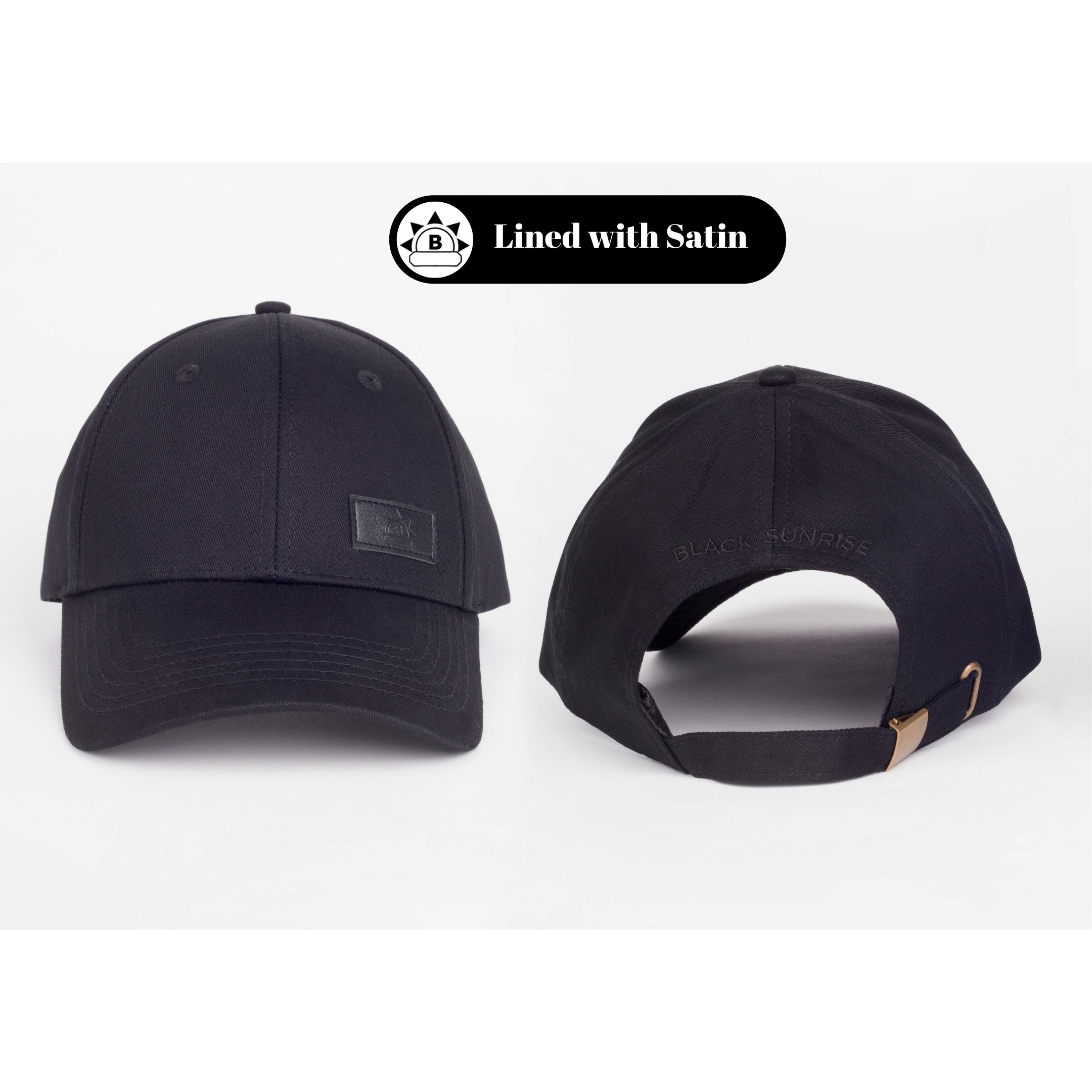Satin Lined Black Baseball Cap | Half Also Available For Curly Hair