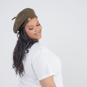 Khaki Satin Lined Beret Green