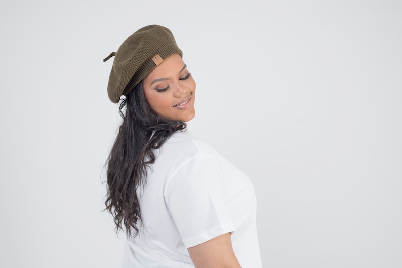 Khaki Satin Lined Beret Green