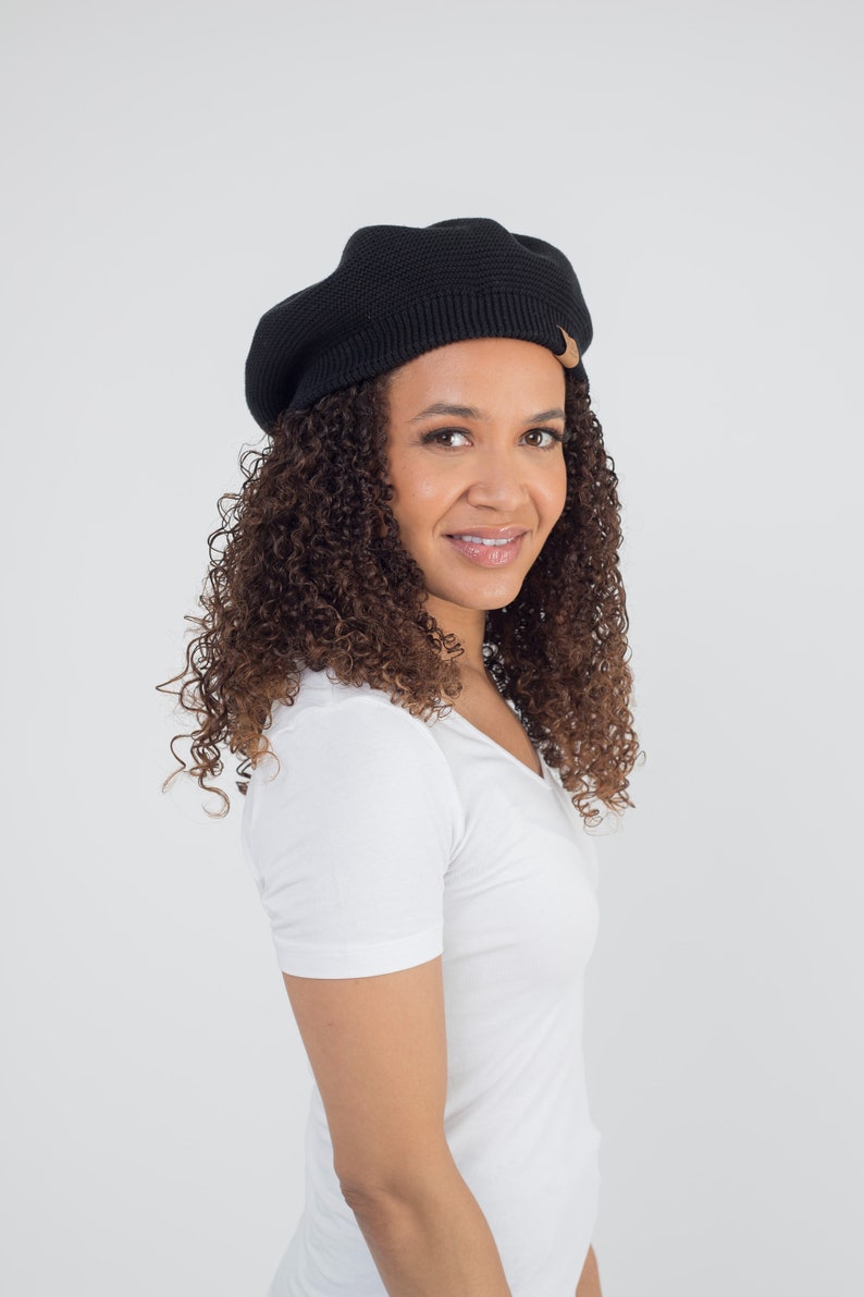 Khaki Satin Lined Beret Black