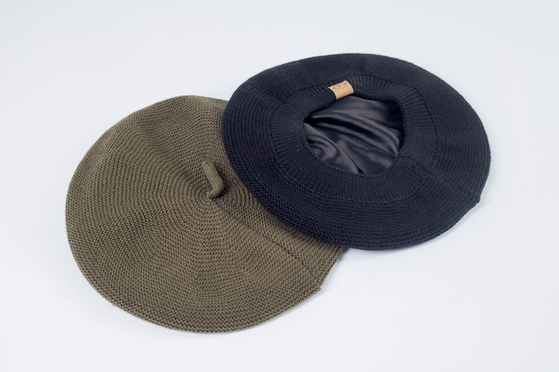 Khaki Satin Lined Beret image 7