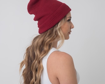 Satin Lined Red Stripe  Tall Beanie