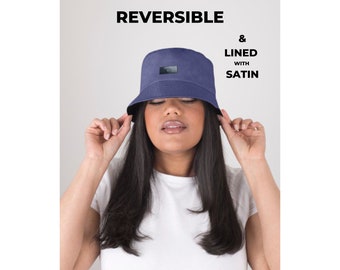 New Reversible Black Navy Satin Lined Bucket Hat