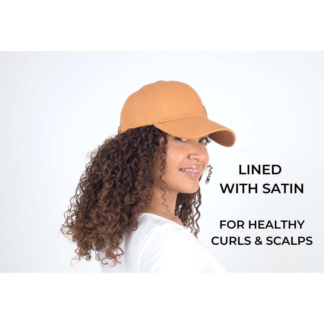 Rusty Mustard Satin Lined Baseball Cap For Curly Hair