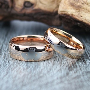 Claddagh Rings, Irish Rings, 2 Piece Couple Set 14K Rose Gold Tungsten Bands with Domed Edge Irish Celtic Knot Claddagh Wedding Bands
