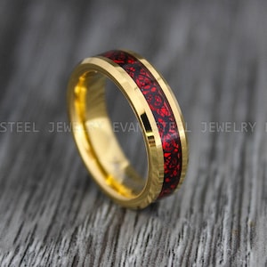 Gold Wedding Ring, Gold Wedding Band, Red Dragon Ring, Vikings Ring, Norseman Ring, Viking Wedding Band, 6mm Gold Wedding Band, Dragon Ring