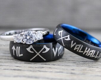 Vikings Wedding Rings, Vikings Rings, Viking Runes Rings, Couple Set Nordic Rings, Norsemen Rings, Nordic Runes Rings, Black Wedding Bands