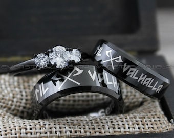 Vikings Wedding Rings, Vikings Rings, Viking Runes Rings, Couple Set Nordic Rings, Norsemen Rings, Nordic Runes Rings, Black Wedding Bands