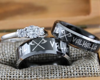 Vikings Wedding Rings, Vikings Rings, Viking Runes Rings, Couple Set Nordic Rings, Norsemen Rings, Nordic Runes Rings, Black Wedding Bands