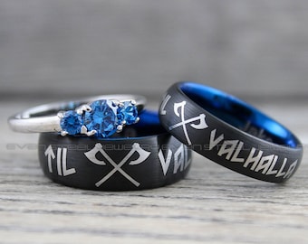 Vikings Wedding Rings, Vikings Rings, Viking Runes Rings, Couple Set Nordic Rings, Norsemen Rings, Nordic Runes Rings, Black Wedding Bands