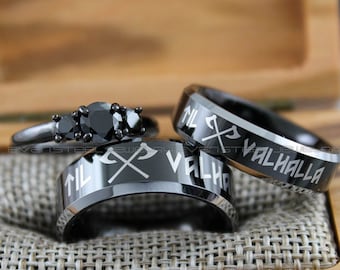 Vikings Wedding Rings, Vikings Rings, Viking Runes Rings, Couple Set Nordic Rings, Norsemen Rings, Nordic Runes Rings, Black Wedding Bands