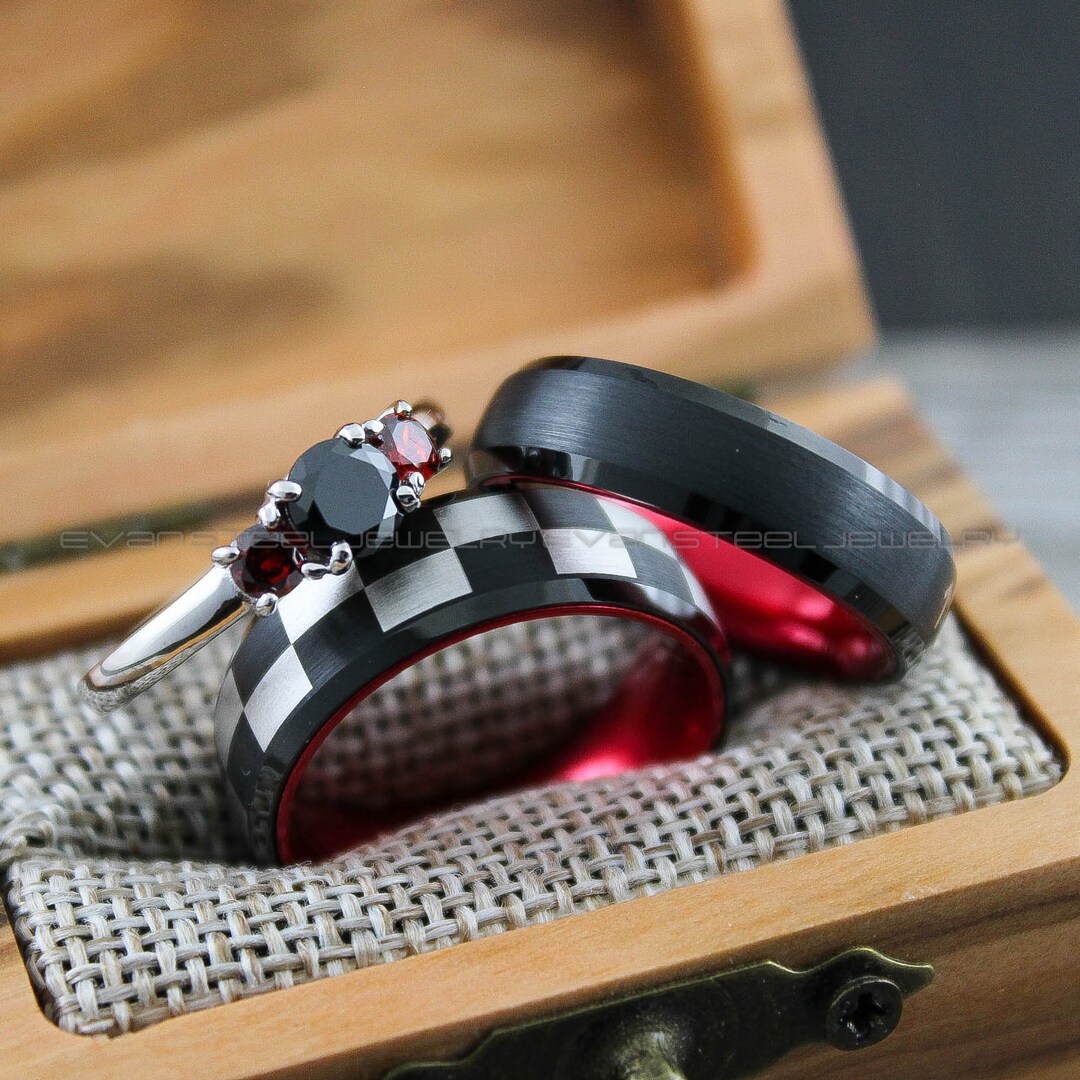Racing Ring, Car Racing Ring, 3 Piece Couple Set Tungsten Bands ...