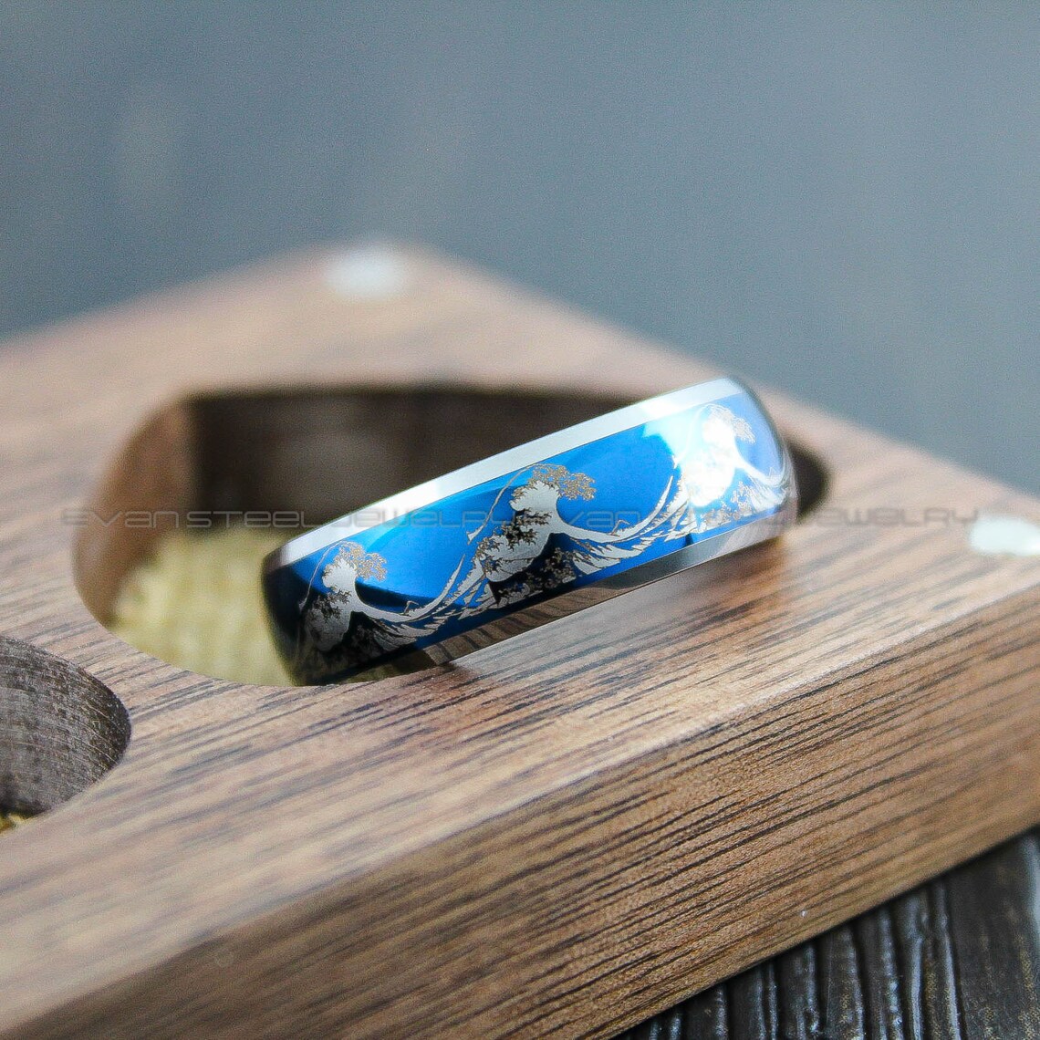 Wave Ring, Ocean Wave Ring, Beach Jewelry, 8mm Blue Tungsten Wedding ...