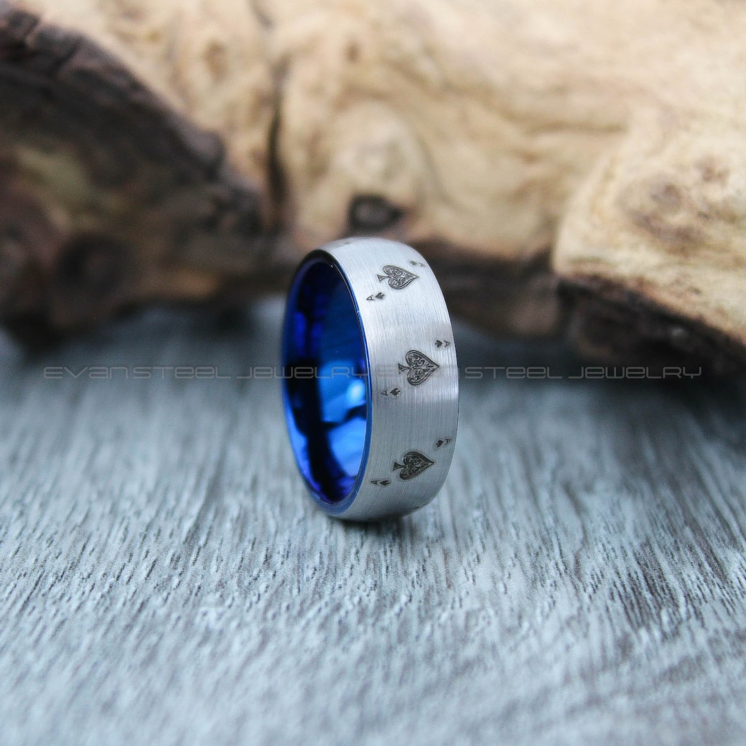 Ace of Spades Ring, Spade Jewelry, 8mm Silver Tungsten Band Domed