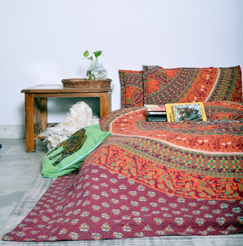 Indian Mandala Bedding Set Bedspread Cotton Duvet Cover Queen Doona Quilt With Two Pillow Boho Bohemian Elephant Bird Print
