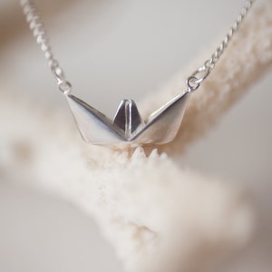 Silver Necklace Origami Boat