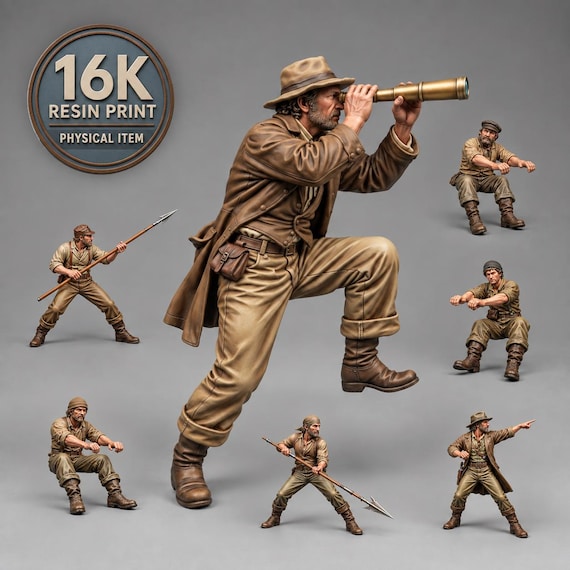 Whaling Ship Crew Set – 7 Resin Miniatures – Harpooners & Sailors – Age of Sail Diorama Figures – Unpainted