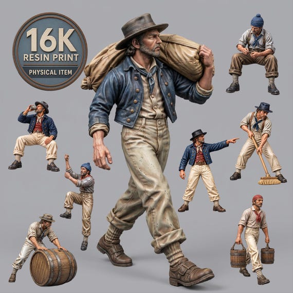 American Sailors & Harbor Workers Resin Miniatures – 11 Poses, Unpainted 16K Figures for Model Ships  and Maritime Dioramas