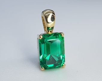 Colombian Emerald Octagon Solid Gold Pendant For Necklace. Minimalist Jewelry. Outstanding Quality Present For Any Occasion!