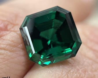 Emerald Asscher Cut 10mm. Hydrothermal Lab Grown Gemstone.