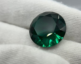 Emerald Round Brilliant Cut Any Size. Top Quality Lab Grown Hydrothermal Emerald Gemstones Of Zambian Dark Green Color.  Free Shipping!