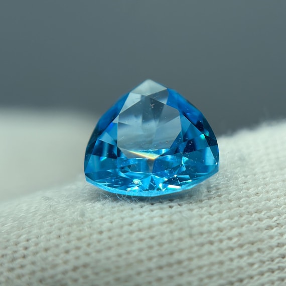 Sapphire Trillion Cut. Lab Grown Sky Blue Color Gemstone With Certificate.