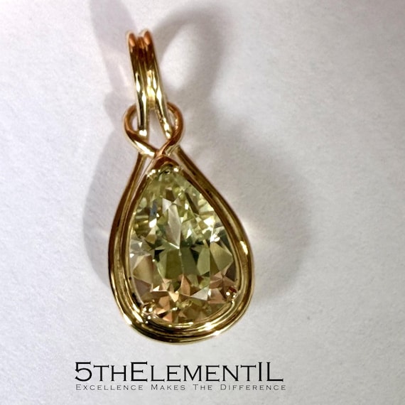 Yellow Sapphire Gold Pendant. Minimalist Jewelry, Unique Design.