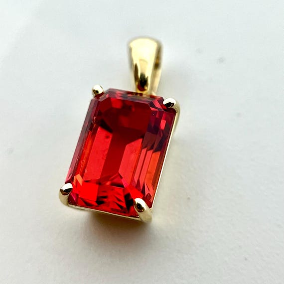 14K Gold Red Beryl Bixbite Pendant: Lab Grown Gemstone Necklace