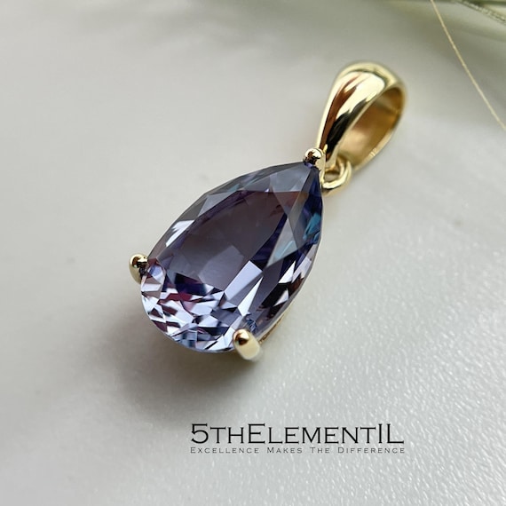 Color Changing Alexandrite 14K Solid Gold Minimalist Pendant For Necklace. Unique Gemstone Jewelry.