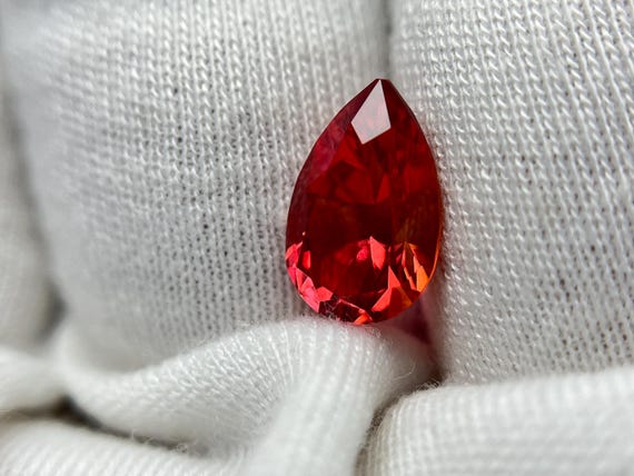 Red Beryl Bixbite Pear Cut. Hydrothermal Lab Grown Gemstone For Unique Jewelry.