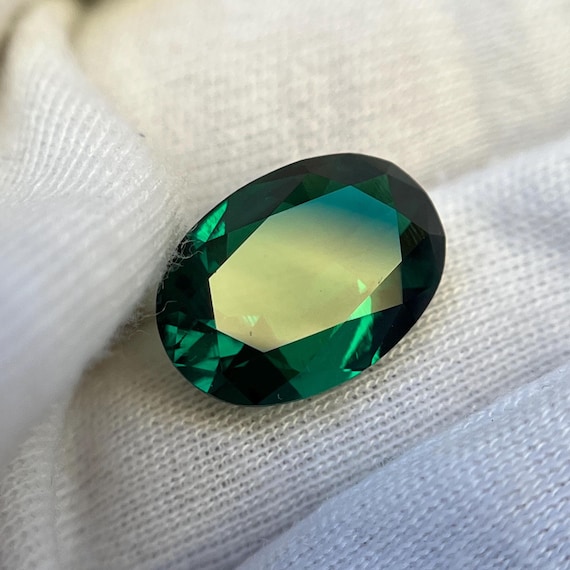 Oval Cut Dark Green Emerald Gemstone, Lab Grown Hydrothermal