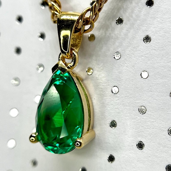 Emerald Teardrop Pendant For Necklace. Lab Grown Colombian Bluish-Green Color Minimalist Gemstone Jewelry.